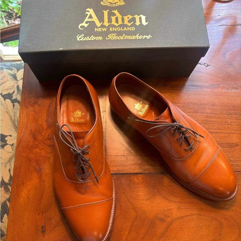Alden Brown Leather Cap-Toe Derby Oxfords - Picture 1 of 13